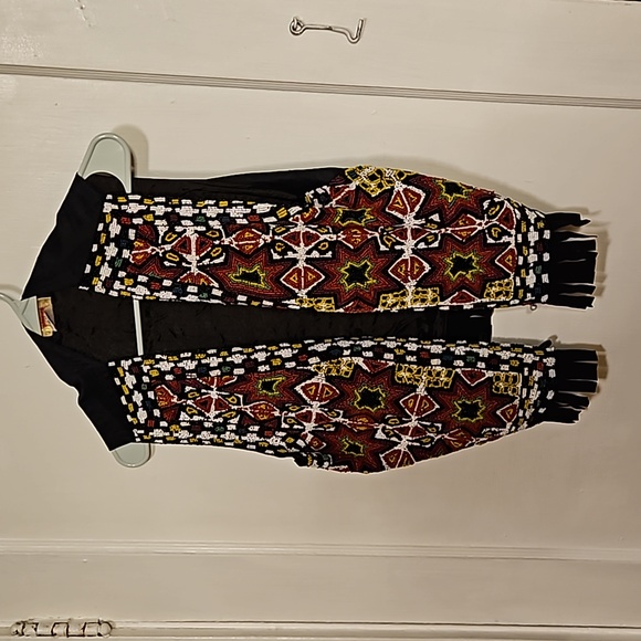 Vintage 90s Designer Hand Beaded Silk Vest with Suede Fringe Sz. M - Picture 6 of 6